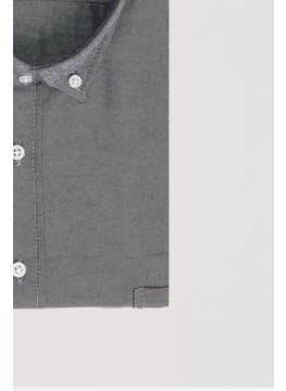 Tudors Men's Big Size Plus Size Cotton Easy Iron Black Button Down Collar Shirt  - Image 3