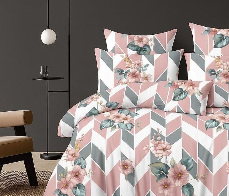 DECOR2ADMIRE Premium Cotton Bedsheet Double King Size 90x100 Inches, 300 TC Soft Breathable Printed Bed Sheet with 2 Pillow Covers (Baby Pink Floral, Double 90" x 100") - Image 2