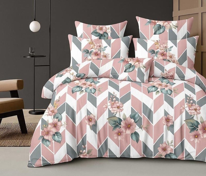 DECOR2ADMIRE Premium Cotton Bedsheet Double King Size 90x100 Inches, 300 TC Soft Breathable Printed Bed Sheet with 2 Pillow Covers (Baby Pink Floral, Double 90" x 100") - Image 1