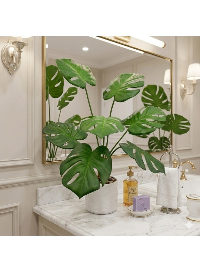 MirageBotanics 60cm Artificial Monstera Tree Fake Monstera Plant with White Planter, Faux Tree 7 Trunks and Lifelike Leaves for Indoor Outdoor Decor, Outdoor Indoor Decor, Low-Maintenance Housewarming Wedding Gift, Islamic New Year Eid Ramadan Office Home Decor - Image 1