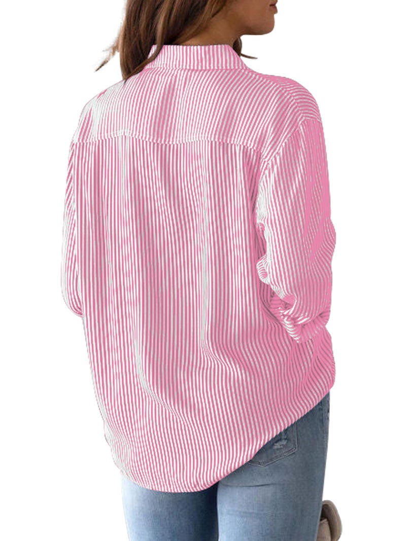 CUNLIN Pink Womens Tops for Women Striped Shirt Light Long Sleeve Top Clothes Clothing Button Down Shirts Fashion Blouses Pink Size XL - Image 2
