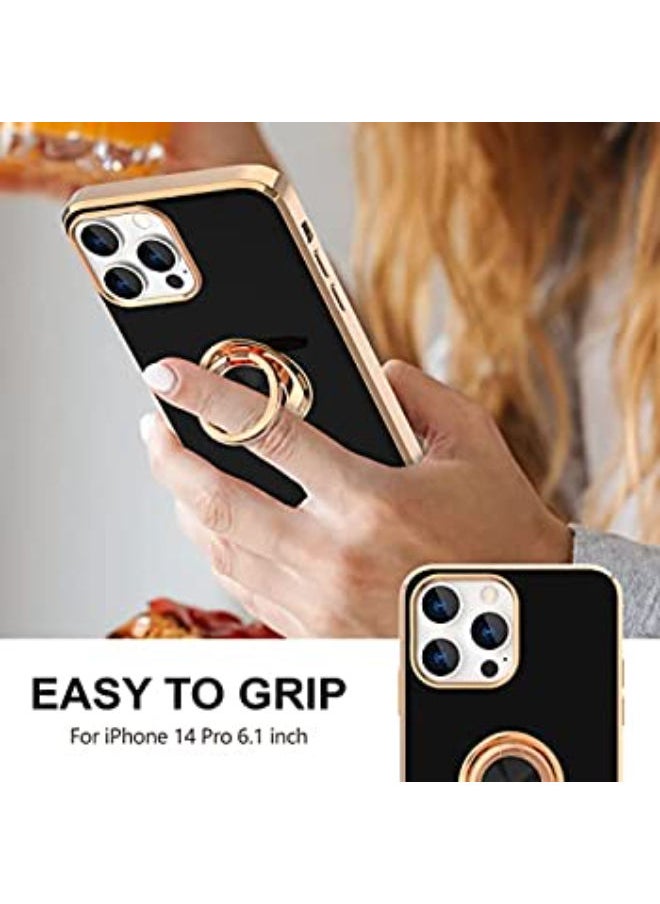 SHOPI - Design for iPhone 14 Pro Case, Soft TPU Edge Plating 360 Degree Rotation Ring Holder Kickstand Protective Anti-Scratch Cover Work with Magnetic Car Mount (iPhone 14 Pro, Black) - Image 1