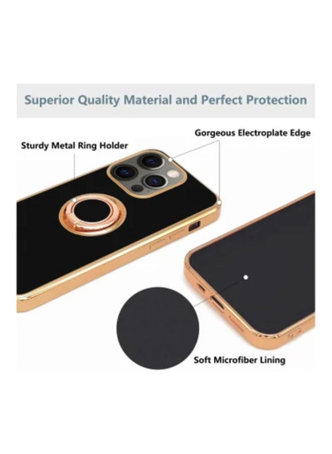 SHOPI - Design for iPhone 14 Pro Case, Soft TPU Edge Plating 360 Degree Rotation Ring Holder Kickstand Protective Anti-Scratch Cover Work with Magnetic Car Mount (iPhone 14 Pro, Black) - Image 1