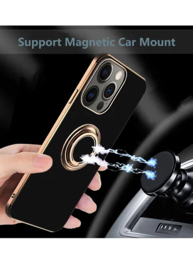 SHOPI - Design for iPhone 14 Pro Case, Soft TPU Edge Plating 360 Degree Rotation Ring Holder Kickstand Protective Anti-Scratch Cover Work with Magnetic Car Mount (iPhone 14 Pro, Black) - Image 1