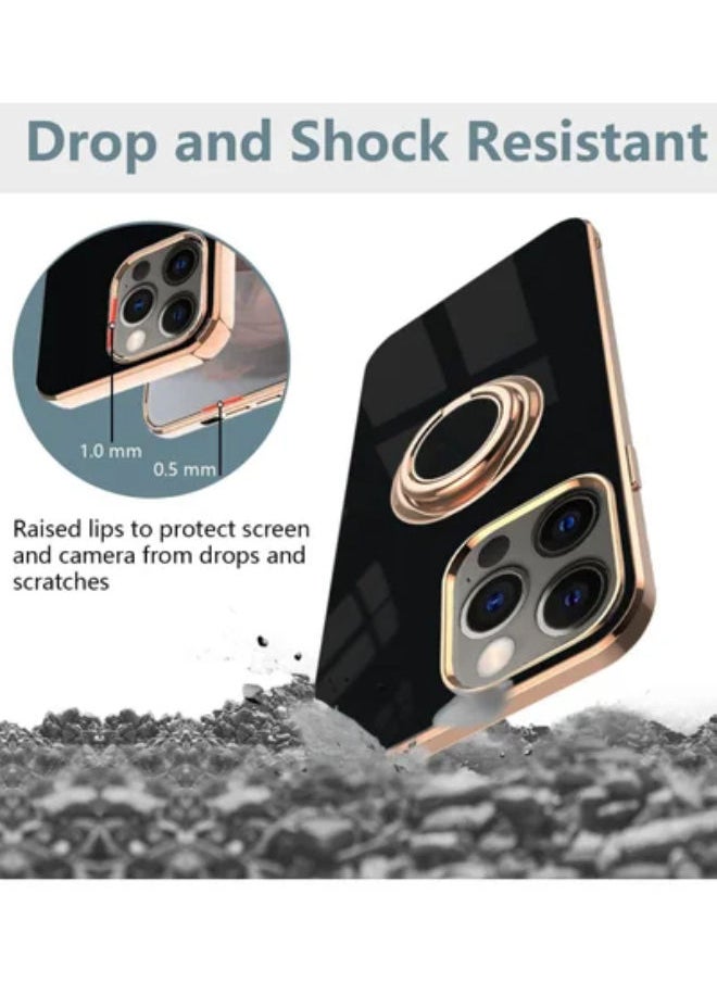 SHOPI - Design for iPhone 14 Pro Case, Soft TPU Edge Plating 360 Degree Rotation Ring Holder Kickstand Protective Anti-Scratch Cover Work with Magnetic Car Mount (iPhone 14 Pro, Black) - Image 1