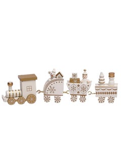 Generic Wooden Train Tree Ornament Colorful Decor with Snowflake,Snowman,Reindeer,Wooden houses,Kids Toy Gift Holiday Party Decorations White  - Image 1