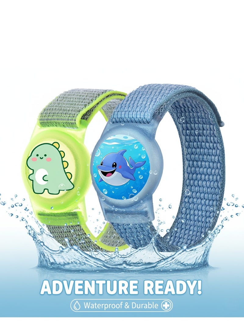 2 Pack AirTag Bracelet for Kids, Cute Kid Air Tag Wristband Adjustable Hidden Watch Band Air Tag Holder for Apple Air Tag, Soft Silicone Waterproof Air Tag Case for Kid - Image 1