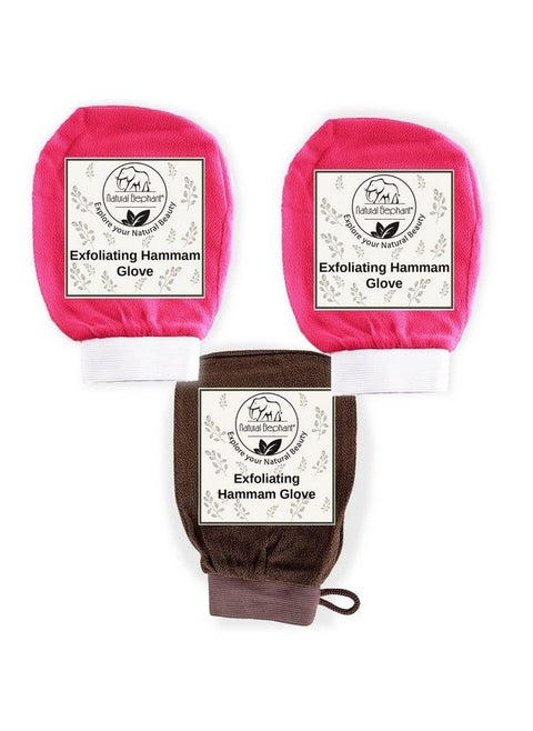 Exfoliating Hammam Glove (2 Pink And 1 Brown (Pack Of 3))