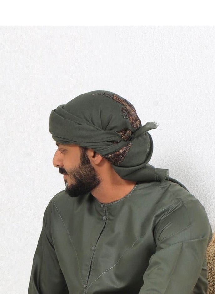 عمامة راس رجالي ، شال للرجل صيفي نقش خياطة ، شالات رجالية ، شيلان يمني عربي ، عصبة الراس ، قبعة صيفية ، هدايا رجالية ، هدايا للرجال ، الشال العربي ، عمامة سعودية اماراتية خليجية عمانية يمنية اسلامية - Image 1