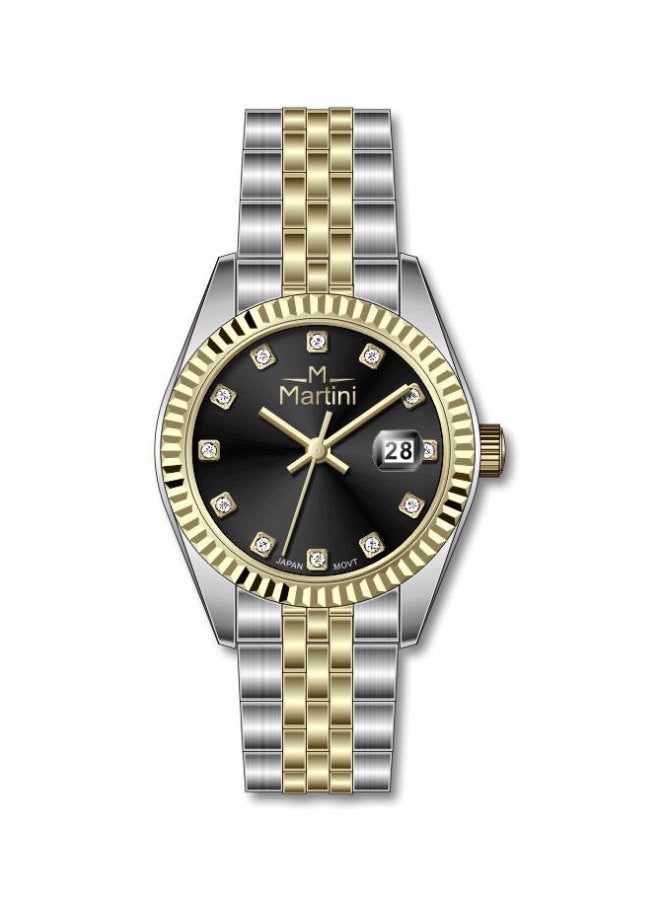 مارتيني ساعة مارتيني الأنيقة للنساء بتصميم عصري مينا سوداء وسوار من الفولاذ المقاوم للصدأ مقاومة للماء مثالية للإطلالات الكاجوال والرسمية - Image 1