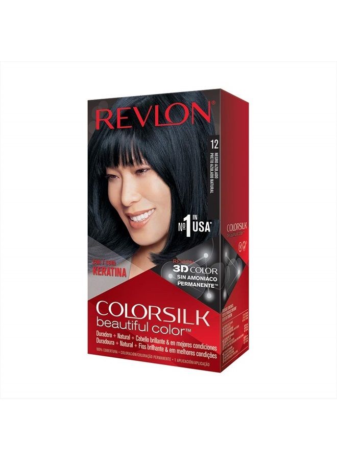 Revlon Colorsilk Beautiful Color Permanent Hair Color with 3D Gel Technology & Keratin, 100% Gray Coverage Hair Dye, Natural Blue Black, 1 Count (Pack of 1)