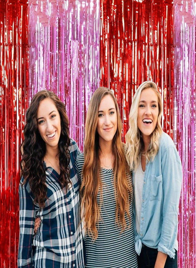TONIFUL Valentine's Day Door Streamers,Red and Pink Photo Booth Backdrop Metallic Streamers Foil Fringe Curtain for Birthday Valentine's Day Bridal Shower Engagement Party Decoration - Image 5