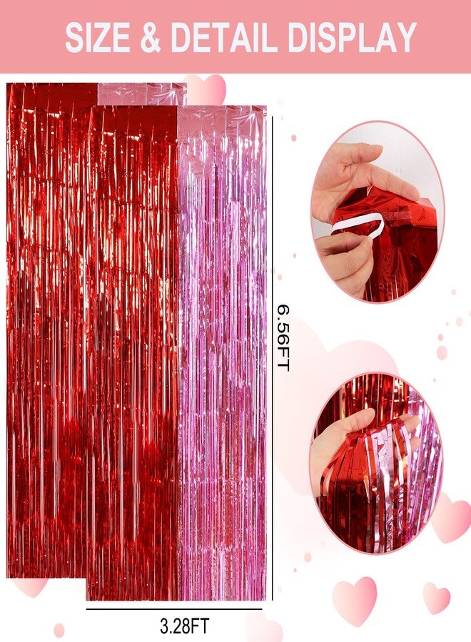 TONIFUL Valentine's Day Door Streamers,Red and Pink Photo Booth Backdrop Metallic Streamers Foil Fringe Curtain for Birthday Valentine's Day Bridal Shower Engagement Party Decoration - Image 2