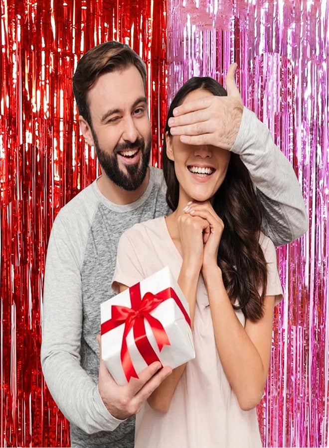 TONIFUL Valentine's Day Door Streamers,Red and Pink Photo Booth Backdrop Metallic Streamers Foil Fringe Curtain for Birthday Valentine's Day Bridal Shower Engagement Party Decoration - Image 3