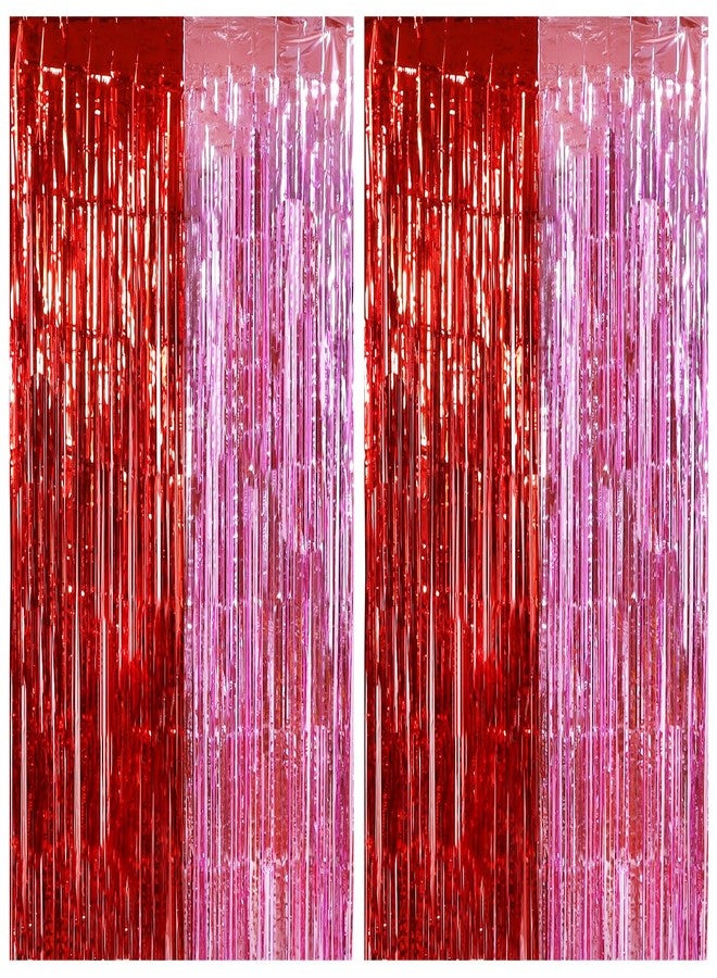 TONIFUL Valentine's Day Door Streamers,Red and Pink Photo Booth Backdrop Metallic Streamers Foil Fringe Curtain for Birthday Valentine's Day Bridal Shower Engagement Party Decoration - Image 1