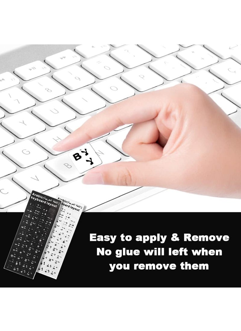 Captaintech 2PCS Arabic Keyboard Stickers Arabic-English Keyboard Letters Replacement Stickers Black Background with White Font for Computer Laptop Notebook Desktop Matte Arabic Keyboard Alphabet Stickers - Image 3