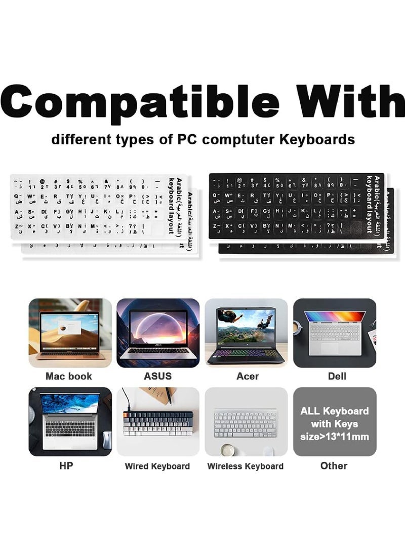 Captaintech 2PCS Arabic Keyboard Stickers Arabic-English Keyboard Letters Replacement Stickers Black Background with White Font for Computer Laptop Notebook Desktop Matte Arabic Keyboard Alphabet Stickers - Image 2