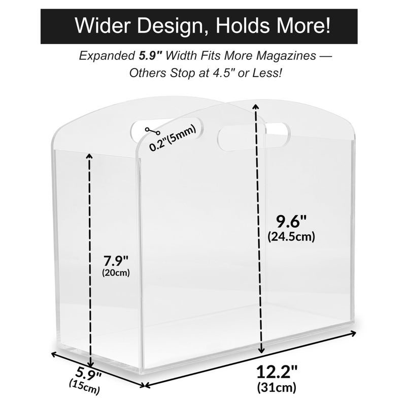 Meicloud Magazine Rack - Clear Acrylic Magazine Holder, Acrylic Newspaper Stand Organizer with handles, Modern Lucite Magazine and Book Basket Box for Bathroom, Bedroom, Living Room and Office - Image 2