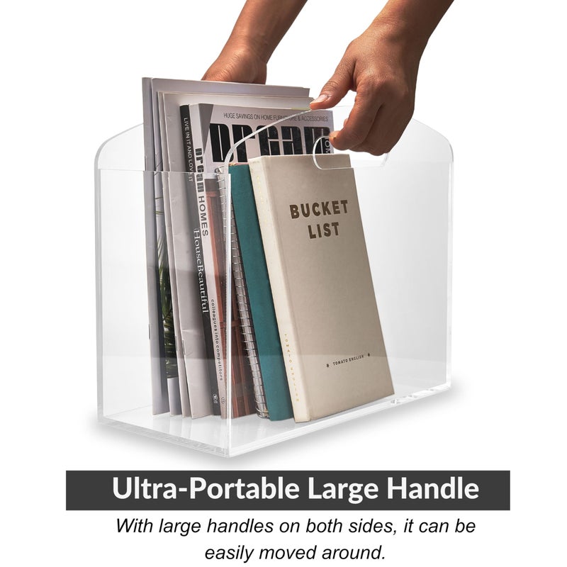 Meicloud Magazine Rack - Clear Acrylic Magazine Holder, Acrylic Newspaper Stand Organizer with handles, Modern Lucite Magazine and Book Basket Box for Bathroom, Bedroom, Living Room and Office - Image 5