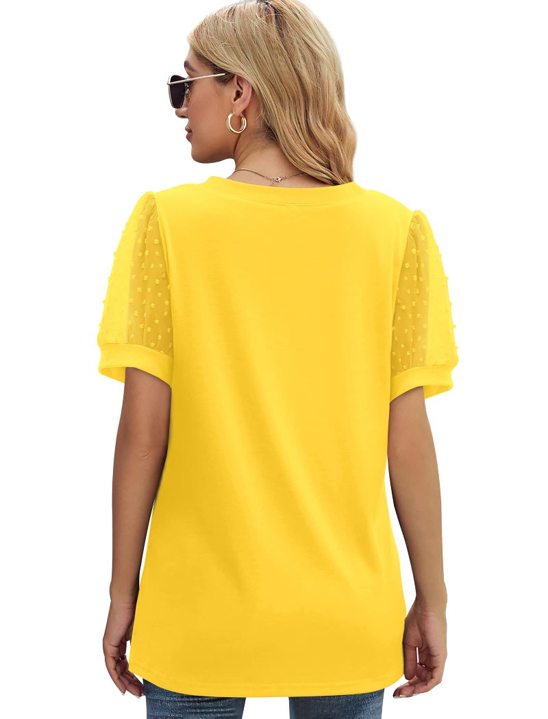Aokosor Yellow Tops for Women Dressy Casual Puff Short Sleeve Shirts for Women Spring Work Date Night Outfits Fashion Clothing Plus Size Clothes XL - Image 4