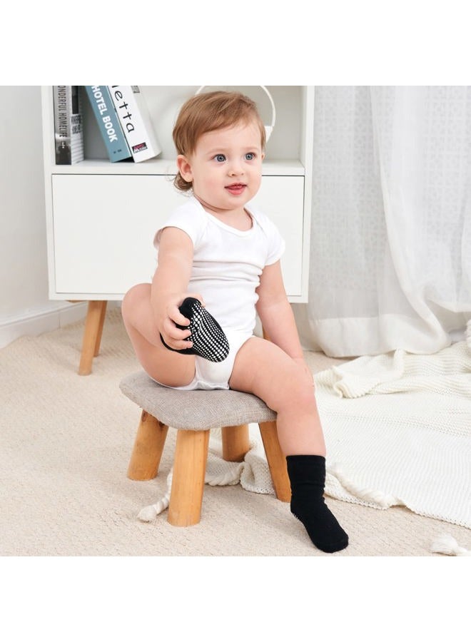 ZAPLES Baby Non Slip Grip Crew Socks with Anti Skid Soles for Infants Toddlers Kids Boys Girls, Grayscale, 4-7 years - Image 3