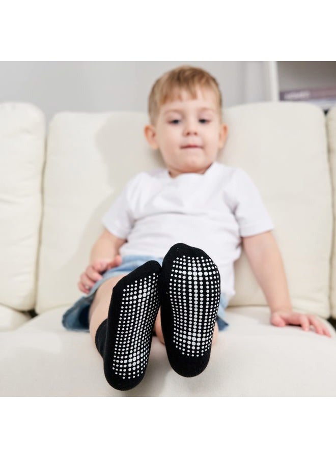 ZAPLES Baby Non Slip Grip Crew Socks with Anti Skid Soles for Infants Toddlers Kids Boys Girls, Grayscale, 4-7 years - Image 2