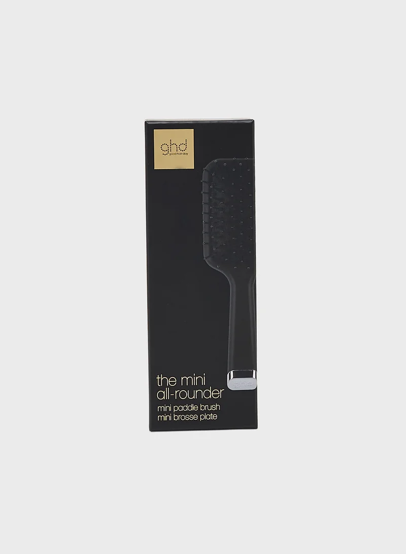 Ghd Brand فرشاة شعر مسطحة ميني من جي إتش دي لجميع الأغراض، بحجم سفر لفك تشابك الشعر السميك، قاعدة عريضة مسطحة لتصفيف الشعر الأملس والمستقيم، أسود