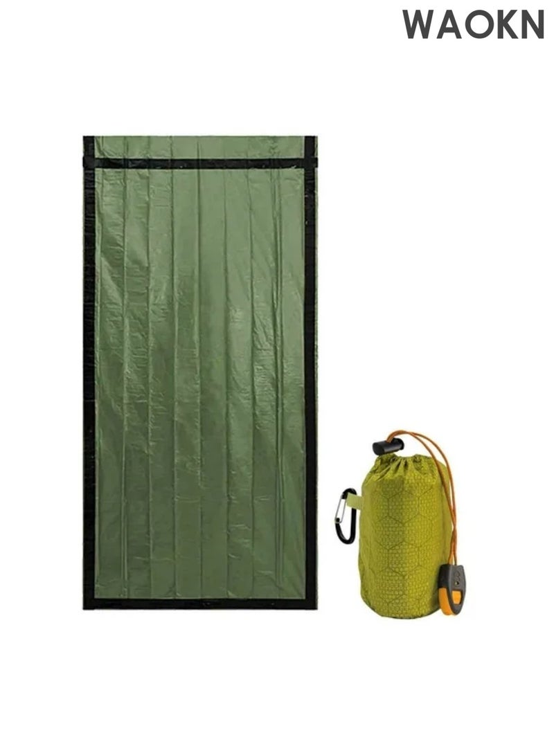 WAOKN Emergency Survival Sleeping Bag, Thermal Bivy Sack Blanket, Waterproof Lightweight, Mylar Portable Nylon Sack for Camping Hiking Outdoor Adventure Activities（Green） - Image 1