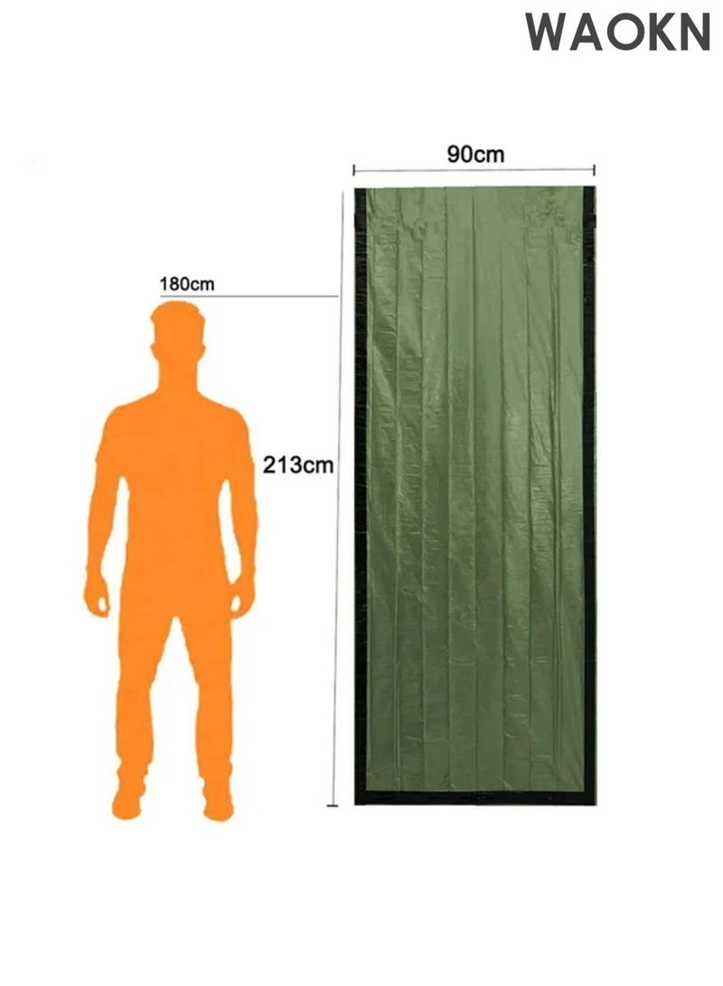 WAOKN Emergency Survival Sleeping Bag, Thermal Bivy Sack Blanket, Waterproof Lightweight, Mylar Portable Nylon Sack for Camping Hiking Outdoor Adventure Activities（Green） - Image 2