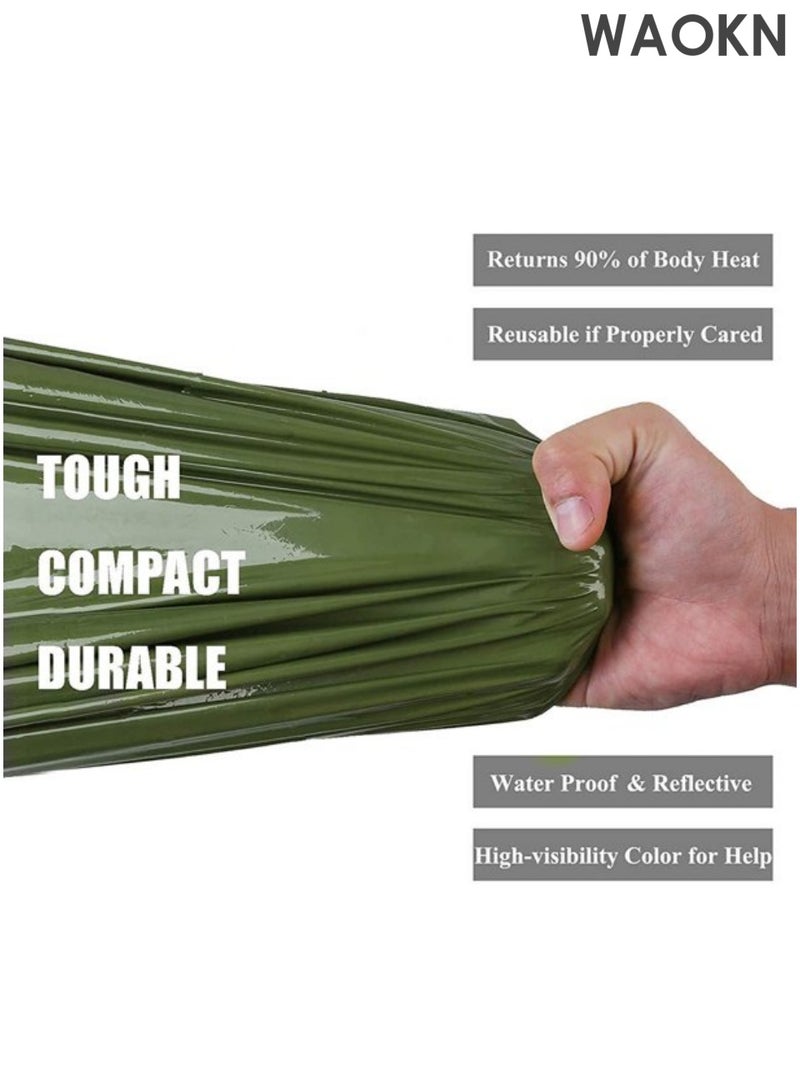 WAOKN Emergency Survival Sleeping Bag, Thermal Bivy Sack Blanket, Waterproof Lightweight, Mylar Portable Nylon Sack for Camping Hiking Outdoor Adventure Activities（Green） - Image 3