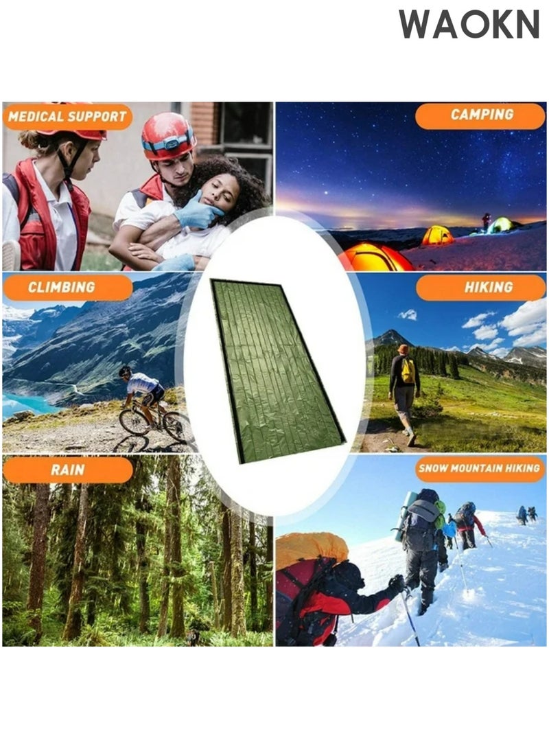 WAOKN Emergency Survival Sleeping Bag, Thermal Bivy Sack Blanket, Waterproof Lightweight, Mylar Portable Nylon Sack for Camping Hiking Outdoor Adventure Activities（Green） - Image 4
