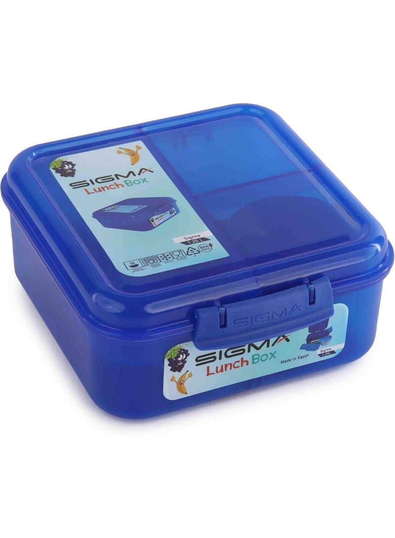 SIGMA Multi-Compartment Kids & Adults Lunch Box (1.25L) with Cutlery Set & Sauce Container – Blue - Image 4