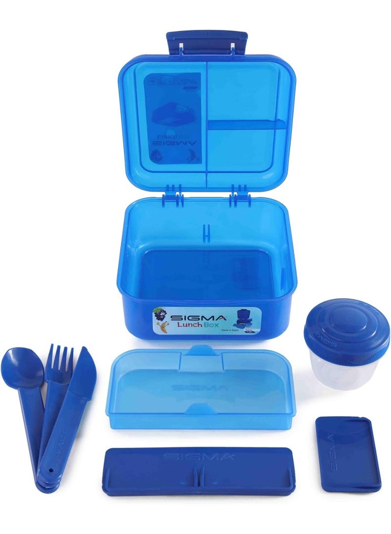 SIGMA Multi-Compartment Kids & Adults Lunch Box (1.25L) with Cutlery Set & Sauce Container – Blue - Image 5