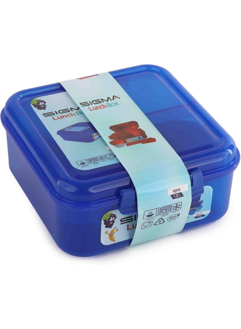SIGMA Multi-Compartment Kids & Adults Lunch Box (1.25L) with Cutlery Set & Sauce Container – Blue - Image 2