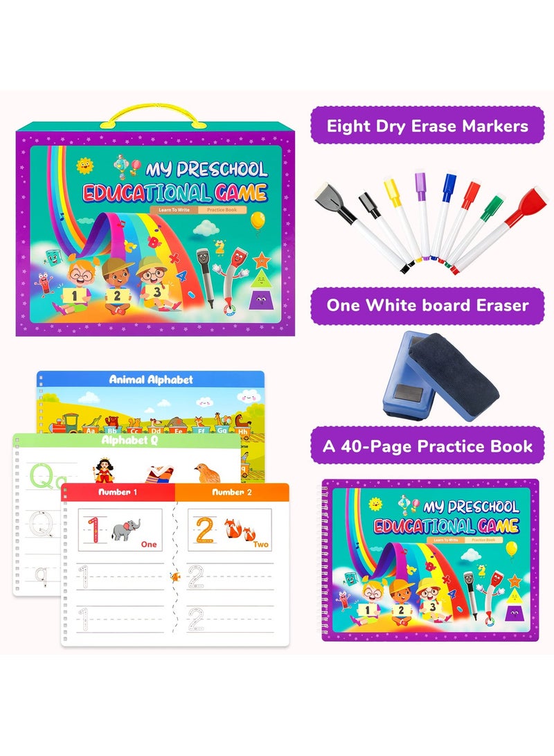 SOLARAE Handwriting Practice Book for Kid Toddler Preschool Learning Activity for 3 4 5 Year Olds 40 Pages Montessori Early Educational Toy Kindergarten Letter Tracing Book with 8 Dry Erase Markers - Image 4