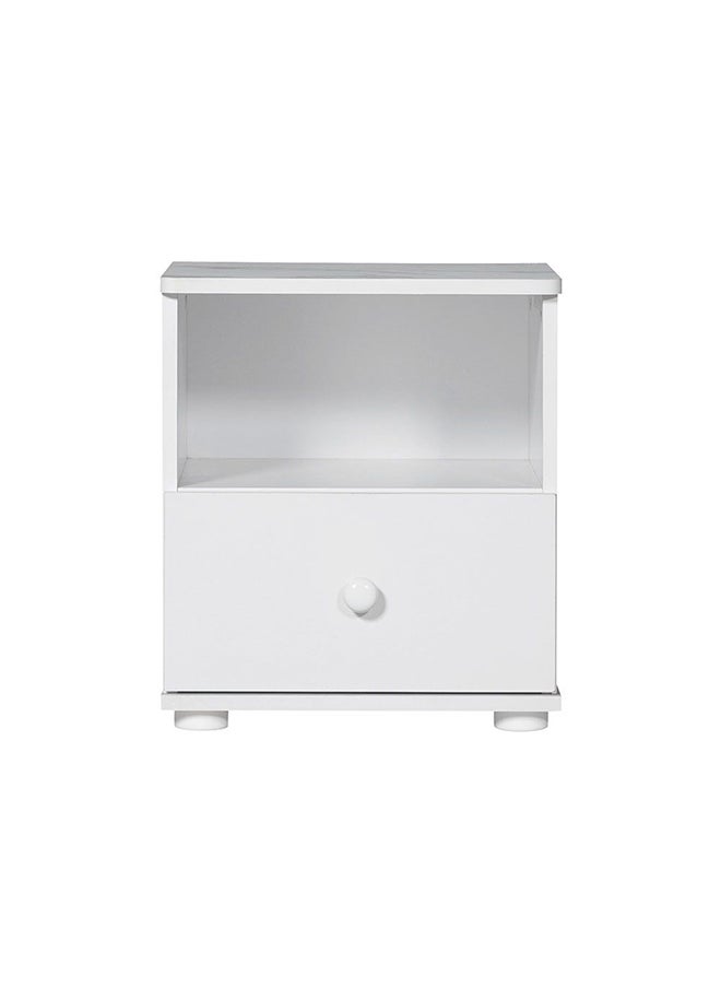 DANUBE HOME Hello Night Stand Multifunctional Bedside Table Space Saving Nightstand Side Table Modern Design Furniture For Bedroom L 40x40x45 cm  White/White Faux Marble  - Image 2