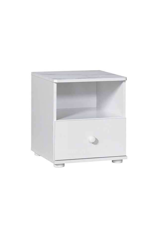DANUBE HOME Hello Night Stand Multifunctional Bedside Table Space Saving Nightstand Side Table Modern Design Furniture For Bedroom L 40x40x45 cm  White/White Faux Marble  - Image 3
