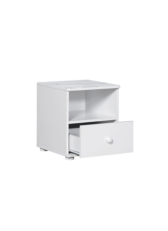 DANUBE HOME Hello Night Stand Multifunctional Bedside Table Space Saving Nightstand Side Table Modern Design Furniture For Bedroom L 40x40x45 cm  White/White Faux Marble  - Image 4