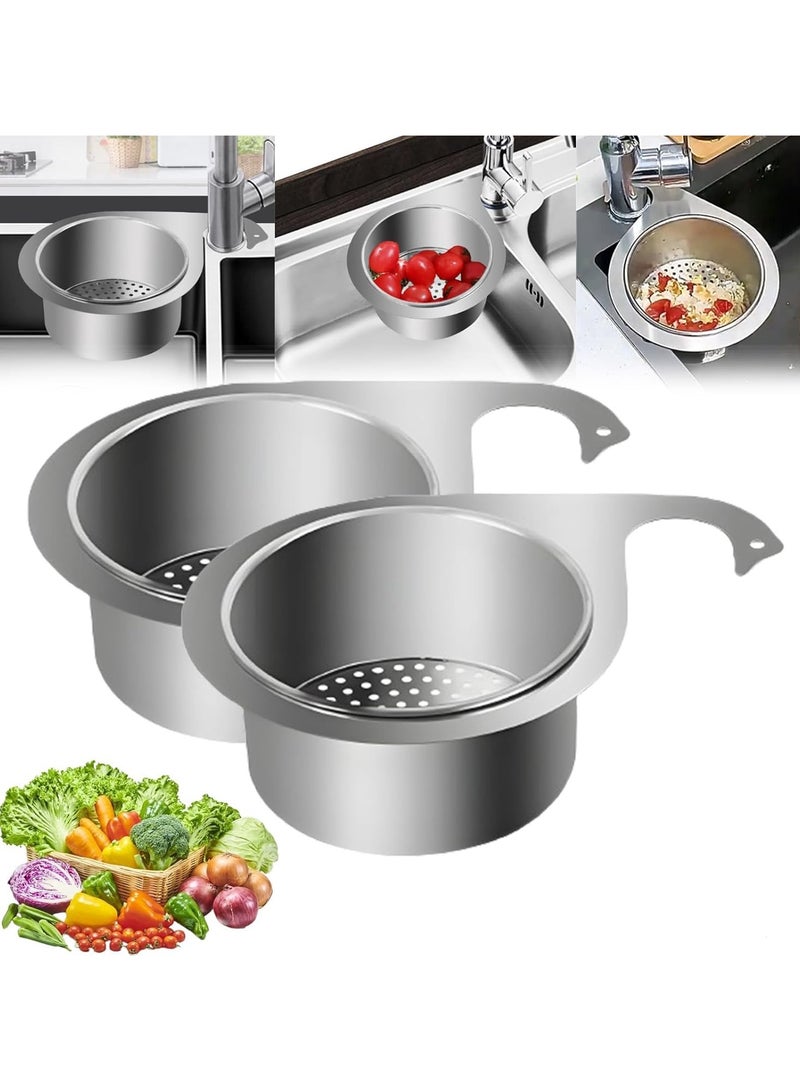 2Pcs Multifunctional Stainless Steel Swan Sink Strainer Basket, Side Kitchen Sink Drain Basket,  Corner Strainer for Fruits and Vegetables - Image 1