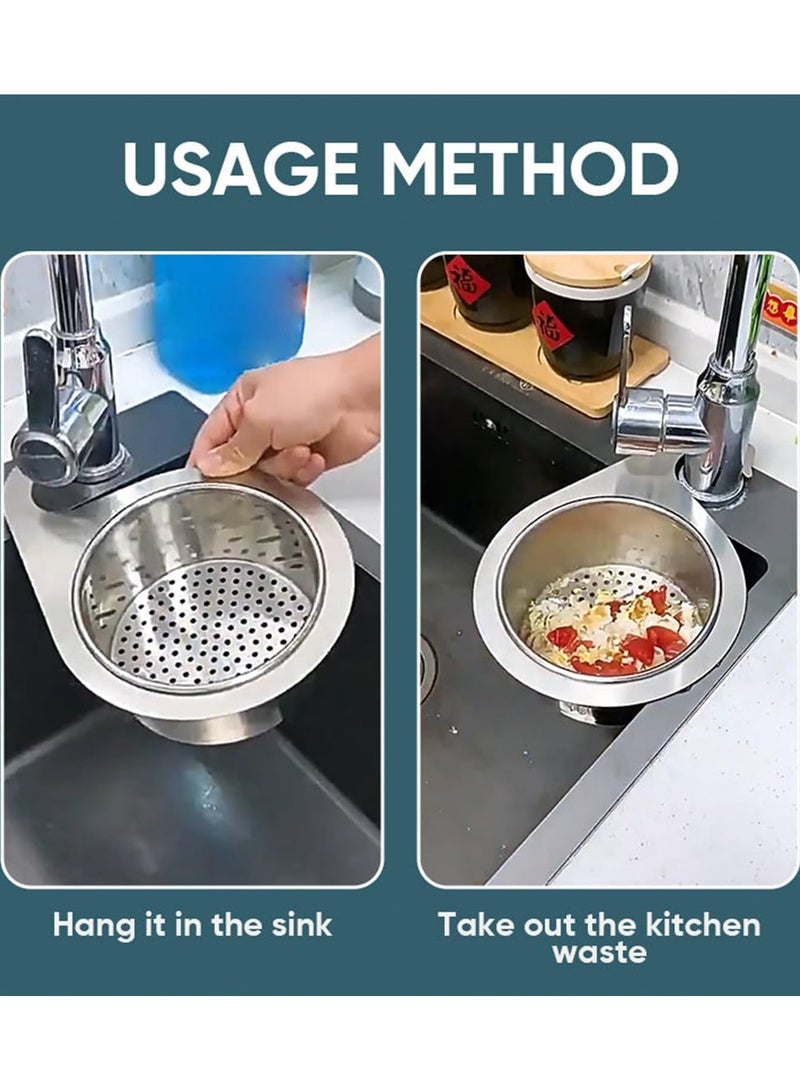 2Pcs Multifunctional Stainless Steel Swan Sink Strainer Basket, Side Kitchen Sink Drain Basket,  Corner Strainer for Fruits and Vegetables - Image 3