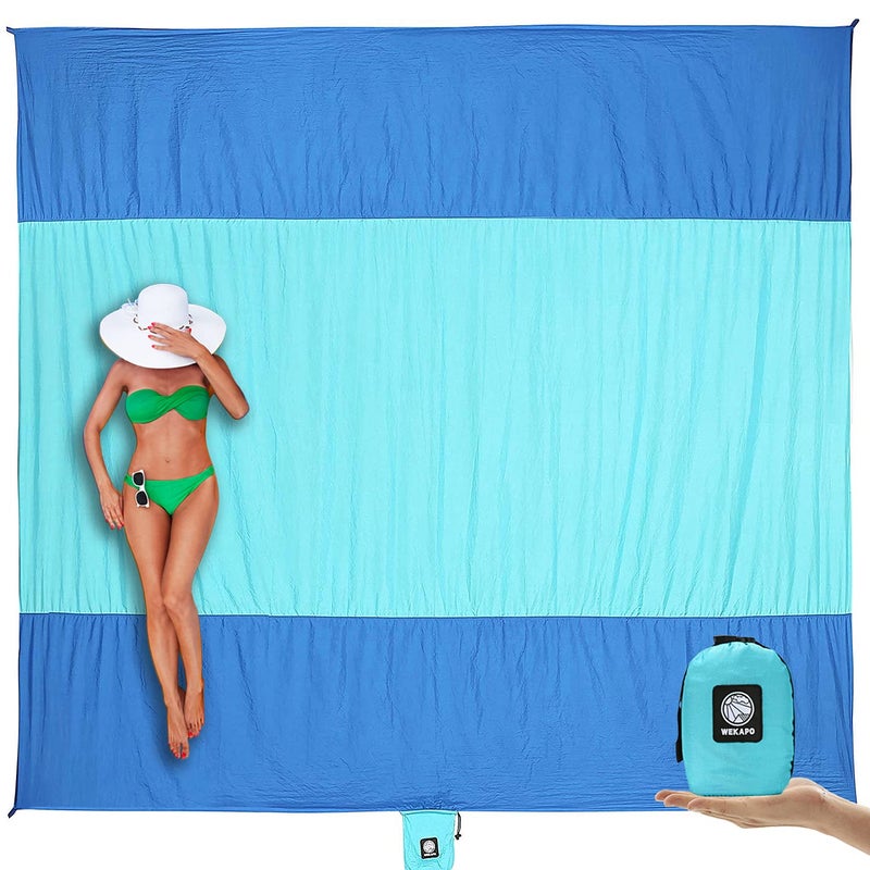 Wekapo Beach Blanket Sandproof, Beach Mat, Big & Compact Sand Free Mat Quick Drying, Lightweight & Durable with 6 Stakes & 4 Corner Pockets, Standard (1~3 person) - Image 1