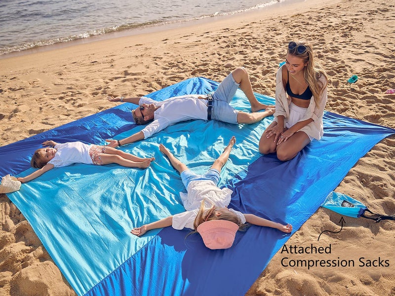 Wekapo Beach Blanket Sandproof, Beach Mat, Big & Compact Sand Free Mat Quick Drying, Lightweight & Durable with 6 Stakes & 4 Corner Pockets, Standard (1~3 person) - Image 3