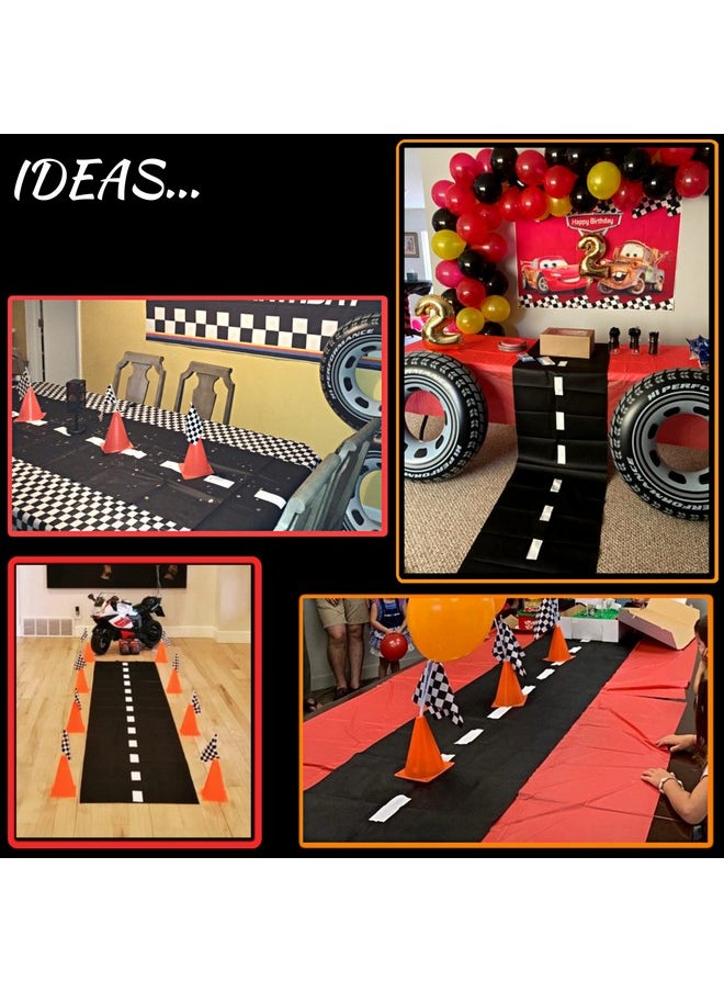 4E's Novelty 38 Pcs Set - 12 Traffic Cones With Hole on Top, 24 Checkered Flags, Racetrack Floor Runner - for For Race Car Birthday Party Supplies, Table Centerpiece Decorations Kids Gift by 4E's Novelty  - Image 5