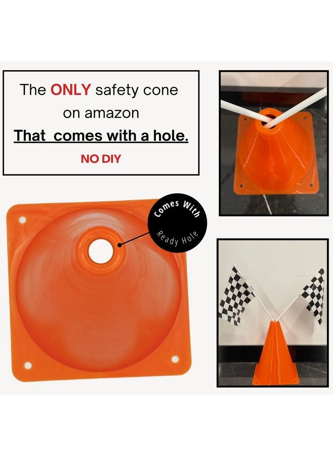4E's Novelty 38 Pcs Set - 12 Traffic Cones With Hole on Top, 24 Checkered Flags, Racetrack Floor Runner - for For Race Car Birthday Party Supplies, Table Centerpiece Decorations Kids Gift by 4E's Novelty  - Image 3