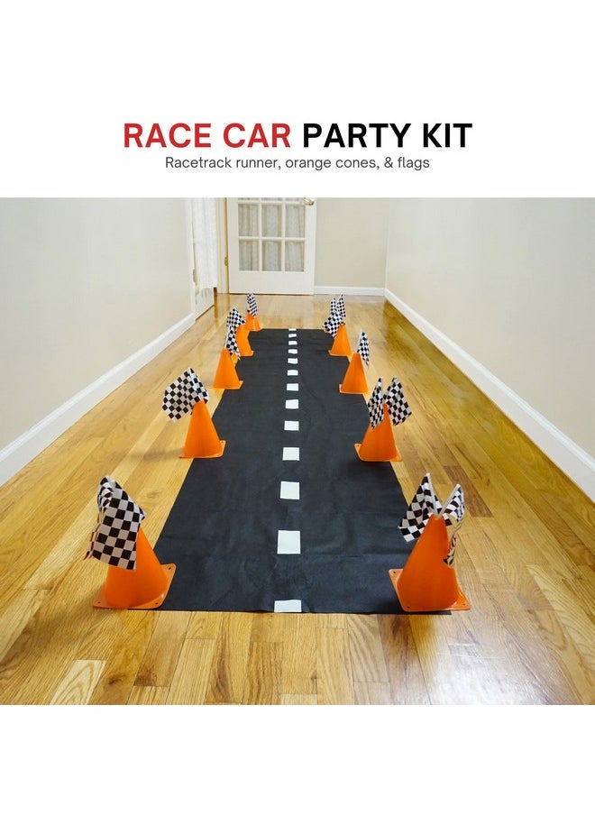 4E's Novelty 38 Pcs Set - 12 Traffic Cones With Hole on Top, 24 Checkered Flags, Racetrack Floor Runner - for For Race Car Birthday Party Supplies, Table Centerpiece Decorations Kids Gift by 4E's Novelty  - Image 4