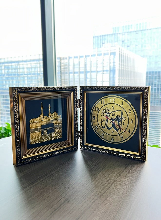 MHONGWEI Makkah Kaaba Double-Sided Gold Embossed Wall Clock – Islamic Home Decoration & Gift - Image 1
