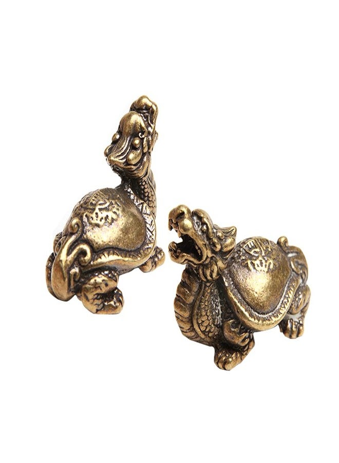 Acxico 2Pcs Copper Brass Dragon Turtle Small Fengshui Statue Ornament Chinese - Image 1