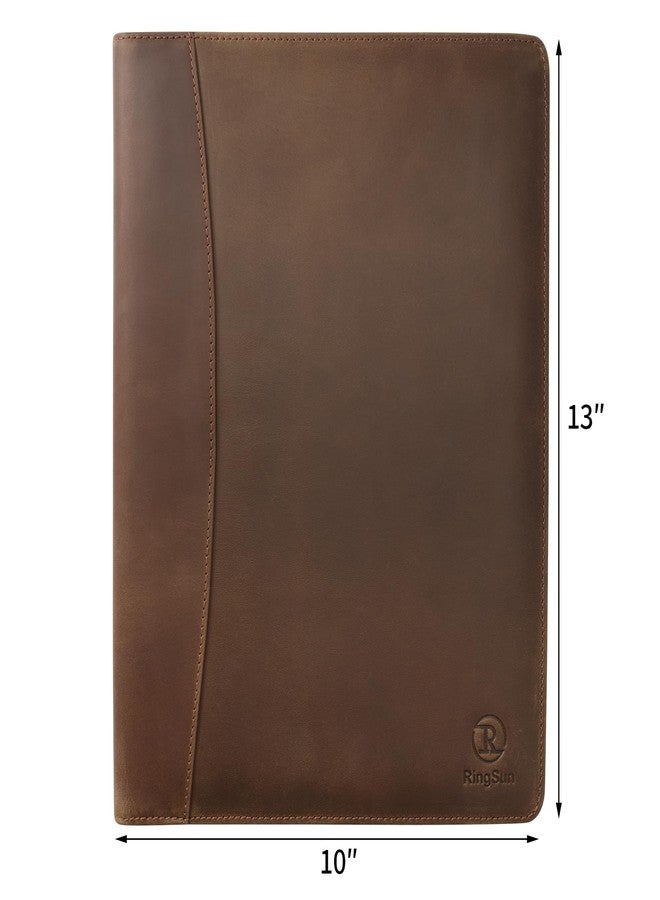 Ringsun Leather Portfolio Organizer for Men Women, Leather Padfolio Business Resume Legal Pad Portfolio Notebook Binder for A4/Pad, Leather Folio Leather Folder, Brown - Image 2