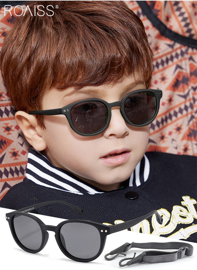 roaiss - Oval Polarized Sunglasses for Babies, UV400 Protection Cute Beach Holiday Sun Glasses with Lightweight Flexible TPEE Frame and Elastic Strap for Boys Girls Age 0-3, Black - Image 1