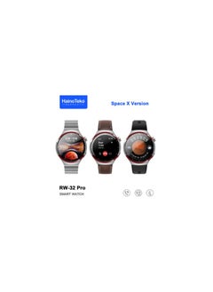 Haino Teko RW-32 Pro Smart Watch Compatible With Android and iOS Devices Curved glass is crafted into seamless shape with smooth lines from every angle, achieving an exquisitely, incredibly stylish look and feel. Round Shape AMOLED Display produces richer colours, higher brightness levels and superior contrast than traditional LCD screens. Since they have deeper levels of black, text and images are more legible in broad bright light Bluetooth calling : you can not only receive call notifications on your smartwatch with calling feature but also attend them directly through the watch's interface via a built-in speaker and a microphone Unique to our smartwatch the Prayer Timings This feature serve as your spiritual companion, helping you stay grounded and focused no matter where you are RW-32 Pro Smart Watch With Built In Multiple Dial Faces Users can customize their watch face to their style or for their needs RW-32 Pro Smart Watch Comes With 3 Pair Straps You Can Change The Strap Anytime Anywhere  - Image 2